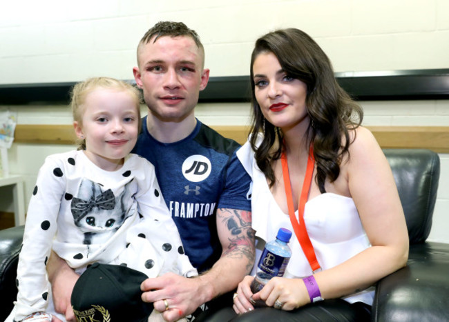 Carl Frampton pictured with his wife Christine and daughter Carla after the fight