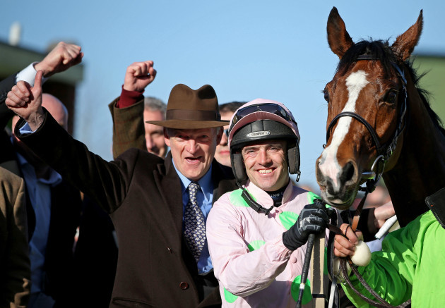 Ruby Walsh and Faugheen celebrate with winning trainer Willie Mullins