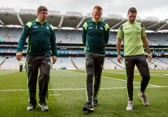 Eamonn Fitzmaurice, Johnny Buckley and Bryan Sheehan before the game