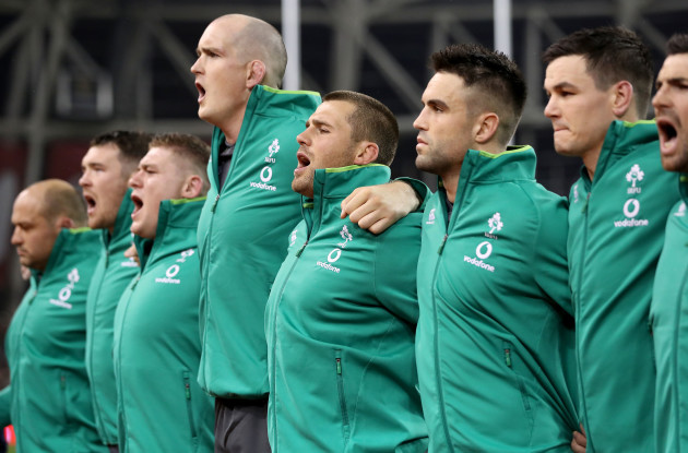 Devin Toner, CJ Stander and Conor Murray during the anthems