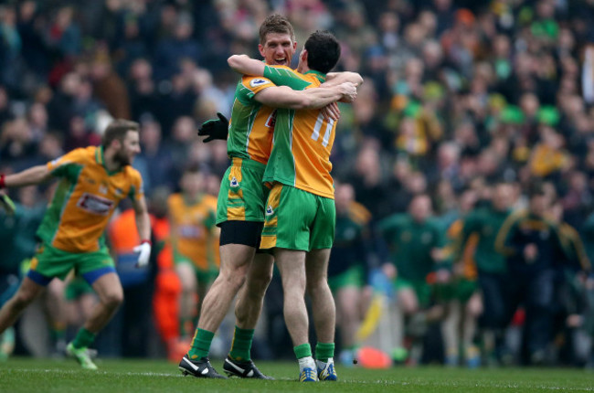 Kieran Fitzgerald Michael Farragher celebrate at the final whistle