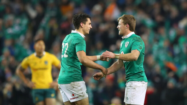 Joey Carbery and Kieran Marmion celebrate