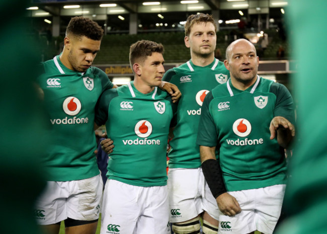 Adam Byrne, Ian Keatly, Iain Henderson and Rory Best after the game