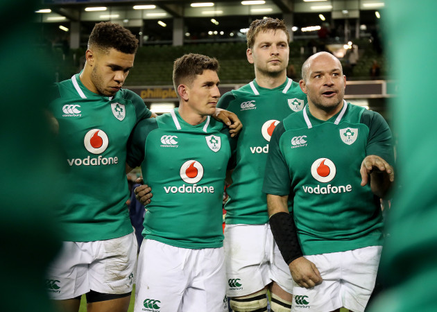Adam Byrne, Ian Keatly, Iain Henderson and Rory Best after the game