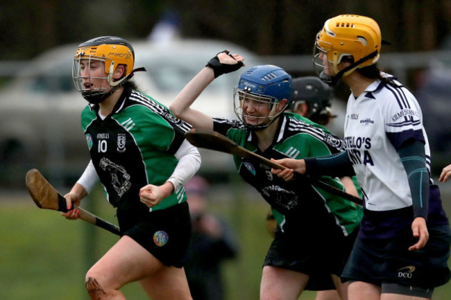 Aoife Behan celebrates scoring a goal  with and Olivia Dineen