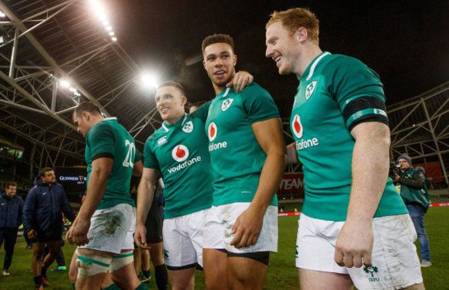 Andrew Conway, Adam Byrne and James Tracy celebrate after the game