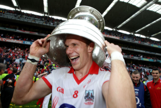 Alan O'Connor celebrates with the Sam Maguire cup