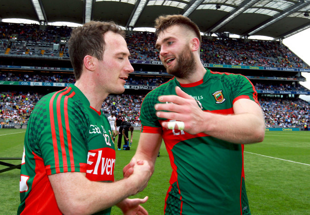 Aidan O'Shea and Alan Dillon celebrate at the final whistle
