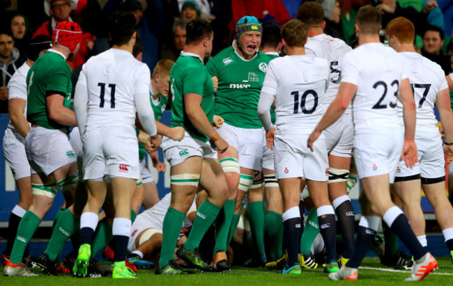 Fineen Wycherley celebrates after his sides scored the first try