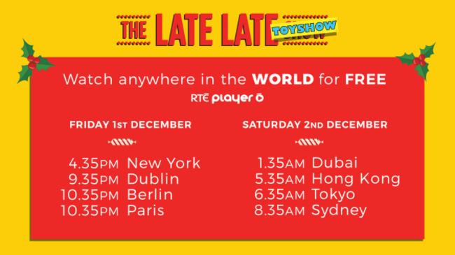 RTÉ Player - Ways to Watch The Late Late Toy Show FREE Worldwide