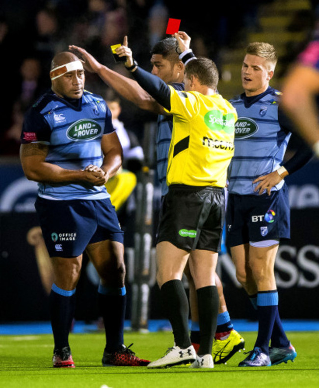 Taufa'ao Filise receives a red card