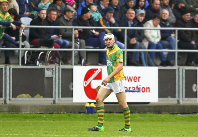 Conor Mahon leaves the pitch after being sent off