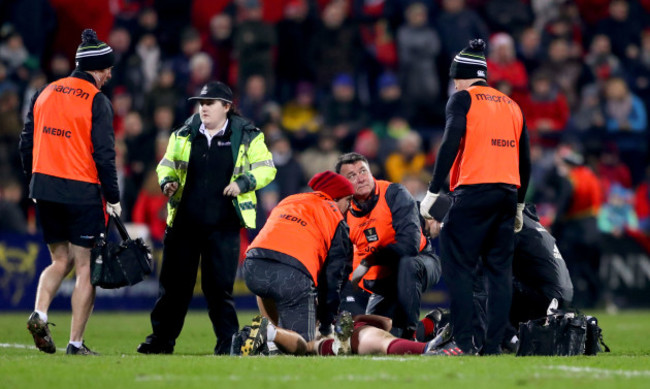 Liam O’Connor recieves attention before leaving the field injured