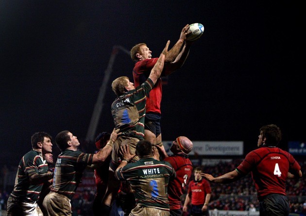 Paul O'Connell wins the ball in the lineout over Leo Cullen