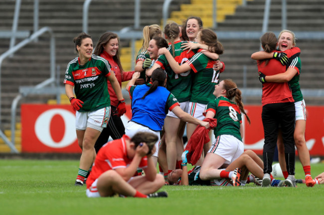 Mayo players celebrate at the end of the game