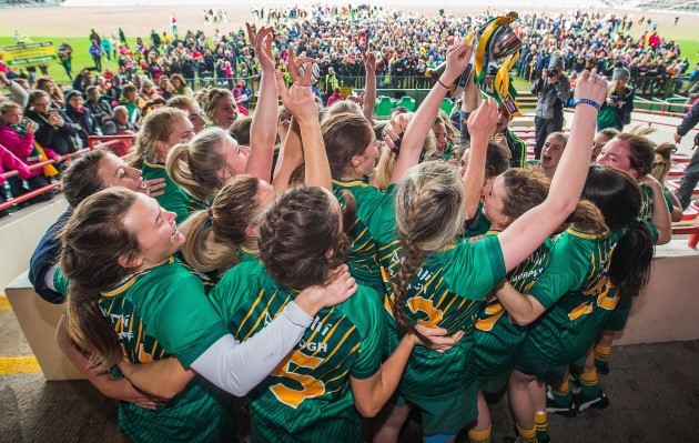 Meath celebrate lifting the trophy