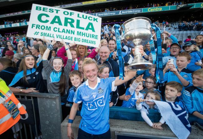 Carla Rowe celebrates with The Brendan Martin Cup