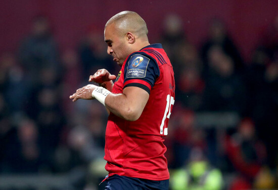 Simon Zebo celebrates scoring a try