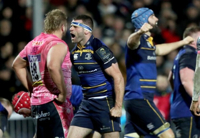 Fergus McFadden celebrates Jack Conan's try