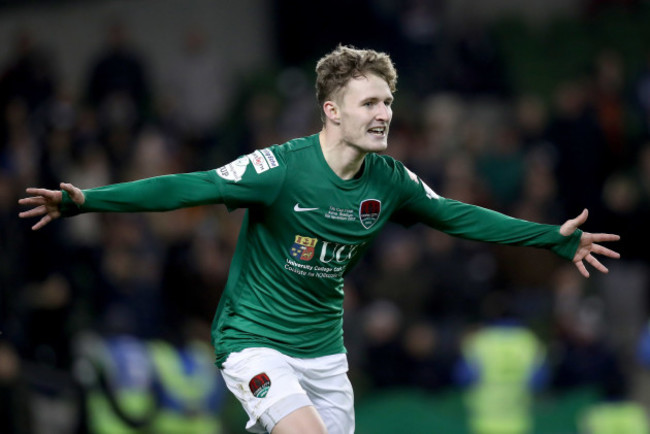 Kieran Sadlier celebrates scoring the winning penalty