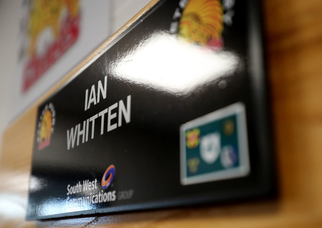 A view of Ian Whitten's name placard in the dressing room