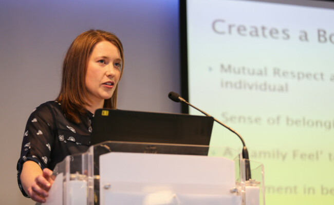 Rena Buckley speaks at a presentation on Creating Team Culture