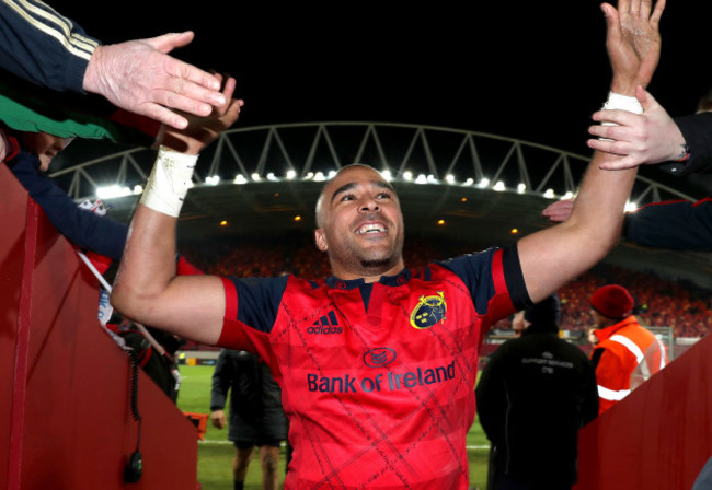 Simon Zebo celebrates after the game