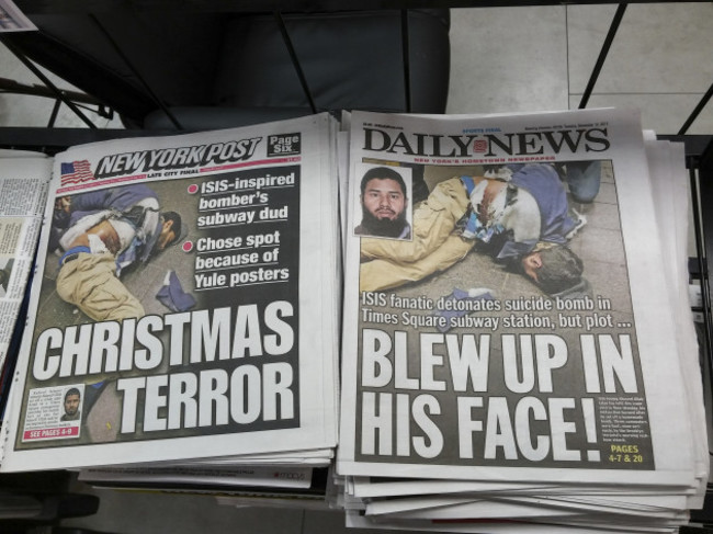 NY: New York newspapers report on terrorist attack in the subway in New York