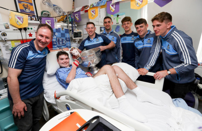 Rory Wheelan with Dublin manager Jim Gavin and Philly McMahon, James McCarthy, Evan Comerford, Brian Howard and Michael Fitzsimons