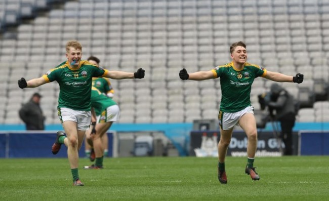 Donnchadh O'Sullivan Dara Moynihan of St. Brendan's celebrate at the final whistle