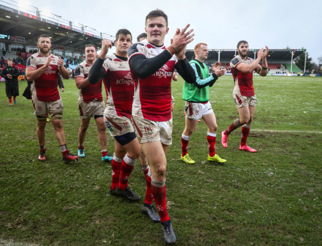 Jacob Stockdale celebrates after the game