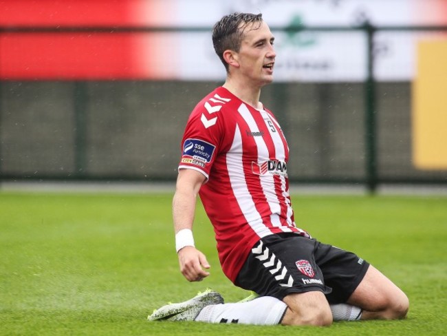 Aaron McEneff celebrates scoring a goal