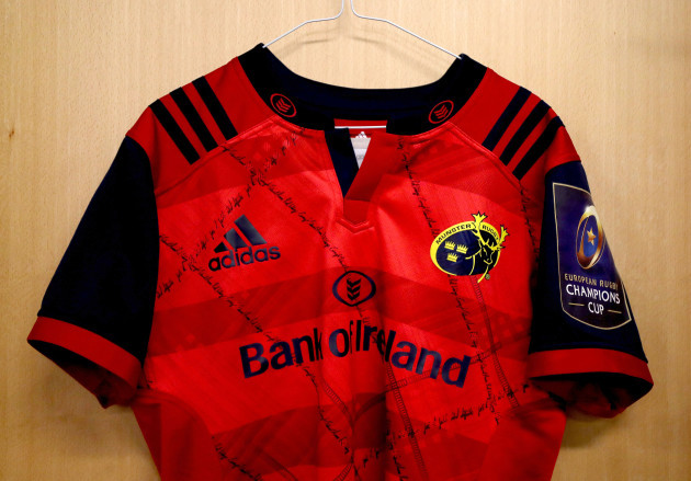 A view of a Munster jersey in the dressing room