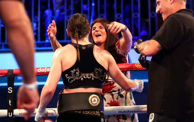 Katie Taylor celebrates with her mother Bridget after the fight