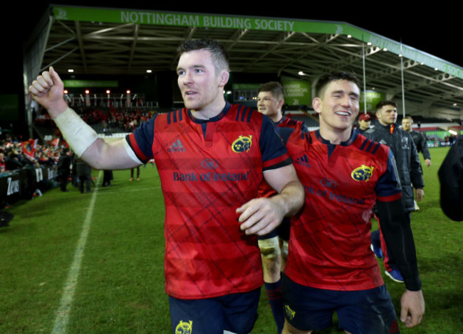 Peter O'Mahony and Ian Keatley celebrate after the game 17/12/2017