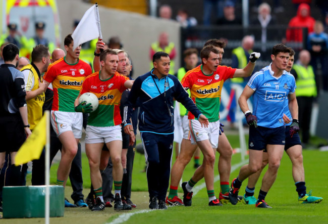 Diarmuid Connolly walks away from linesman Ciaran Branagan