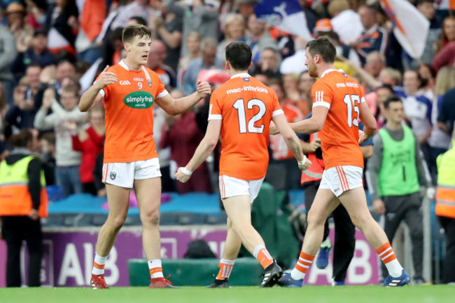 Niall Grimley, Rory Grugan and Gavin McParland celebrate after the match