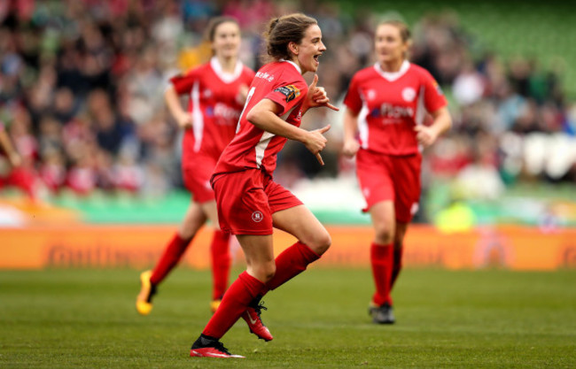 Leanne Kiernan celebrates scoring