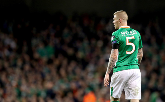 James McClean wearing the number 5 shirt in memory of Derry City captain Ryan McBride