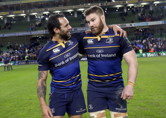 Isa Nacewa and Sean O'Brien celebrate after the game