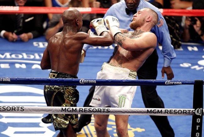 Floyd Mayweather Jr. in action against Conor McGregor