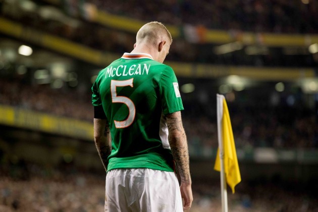 James McClean wearing the number 5 shirt in memory of Derry City captain Ryan McBride
