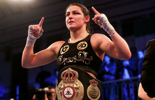 Katie Taylor celebrates after the fight