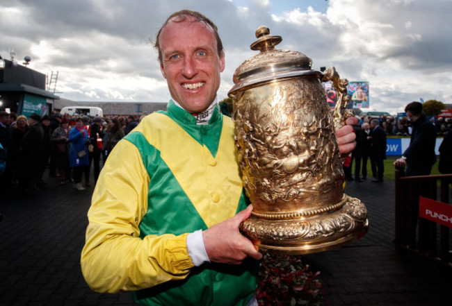 Robbie Power celebrates winning the Coral Punchestown Gold Cup with Sizing John