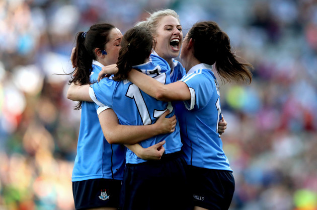 Nimah McEvoy, Sinead Ahern, Nicole Owens and Sinead Goldrick celebrate at the final whistle