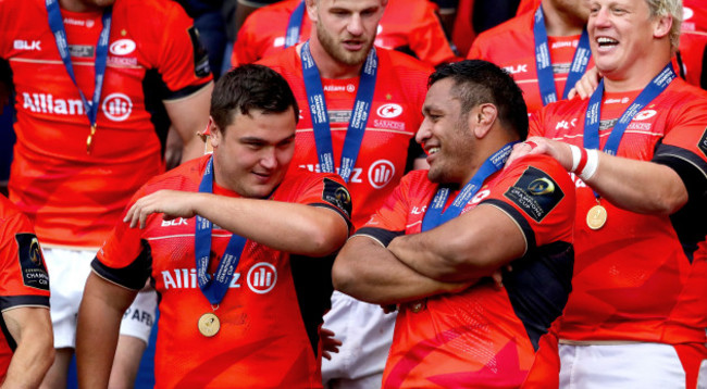 Jamie George and Mako Vunipola celebrate