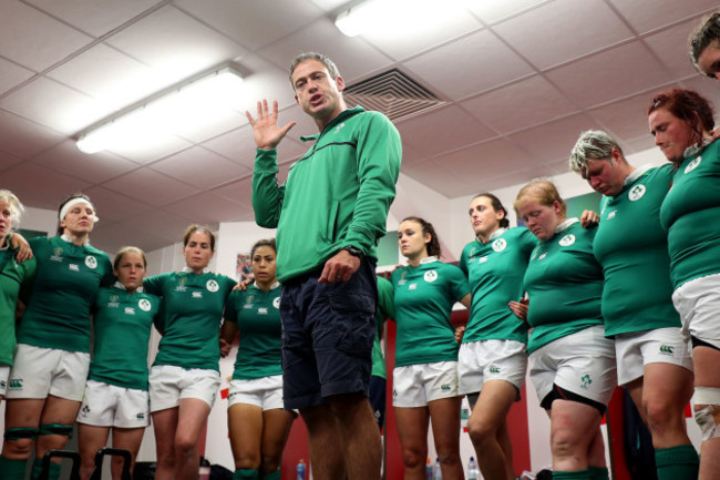 Tom Tierney speaks to his team after the game