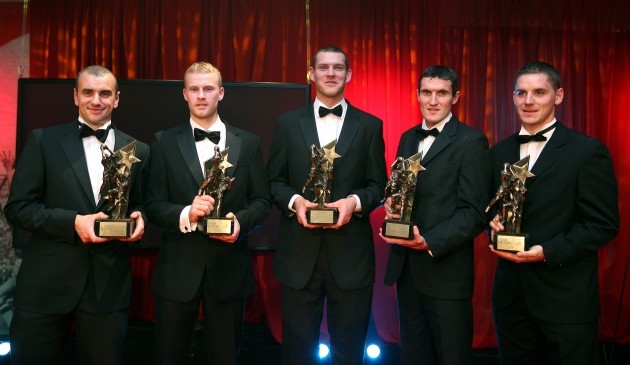The five Cork Football Award winners (L-R) John Miskella, Michael Shields, Pearse O'Neill, Grahamm Canty and Daniel Goulding