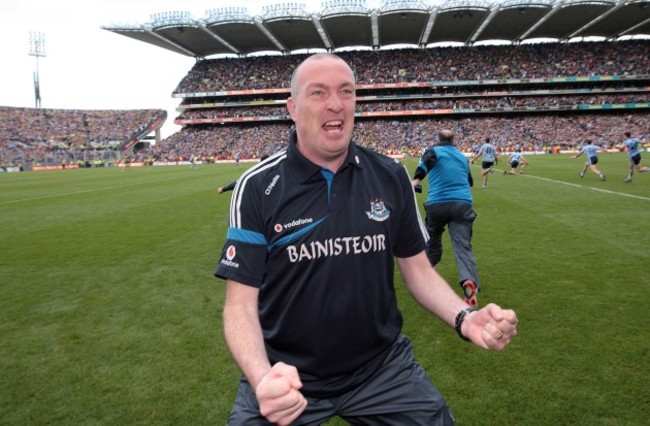 Pat Gilroy celebrates the final whistle