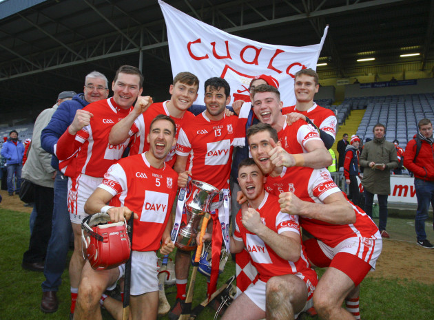 Cuala players celebrate at the end of the game